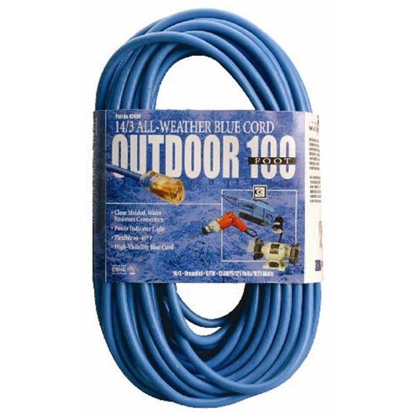 Southwire Coleman Cable 100ft. 14-3 Blue Hi-Visibility-Low Temp Outdoor Extension Cord  0246 02469-06